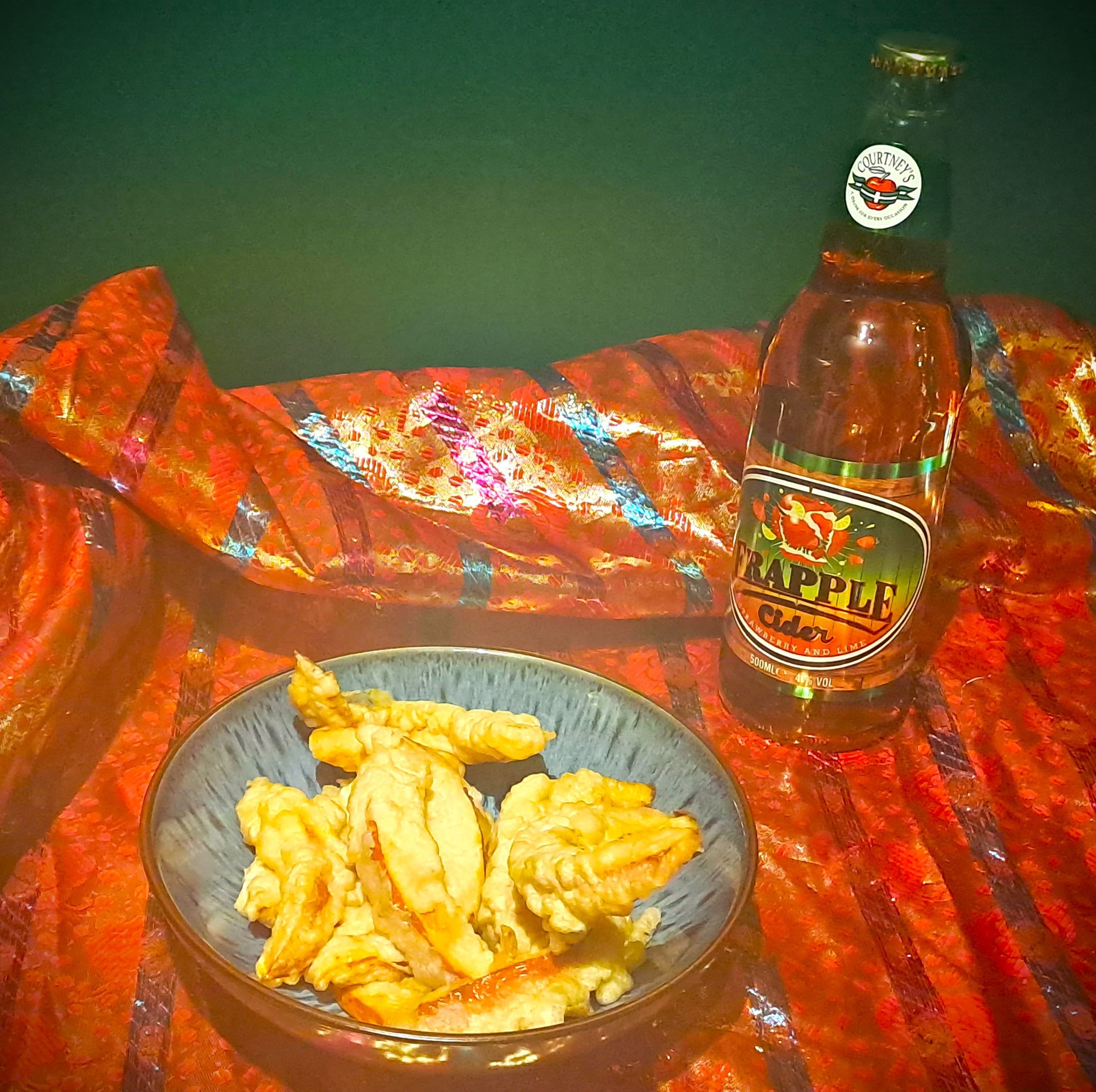 Pumpkin Tempura and a bottle of Strawberry and Lime Frapple